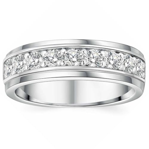 SweetJew Men's 1ct Moissanite Ring Silver Plated 9 Round Cut Wedding Band | 14k White Gold & Silver Plated, Lab Created Stone, Wedding,Engagement Promise & Gift, Smooth Polished Inner, Size O-Z+2