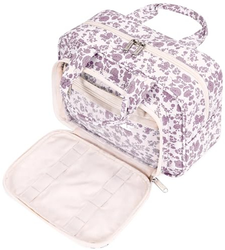 Narwey Full Size Toiletry Bag Large Wash Bag Makeup Bag Travel Organizer Cosmetic Bag for Women (Little Dusty Pink Flower)