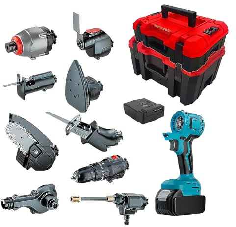 Electric Brushless Power Tool Set,13 Piece Woodworking Tool Set with Batteries & Charger,Saber Saw/impact Drill/jigsaw/driver/sander/power Bank Converter/hair Dryer/chain Saw Brushless Host/Tool Boxes