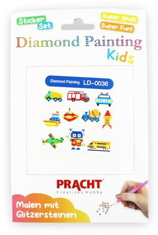 Pracht Creatives Hobby 6035-25211 Diamond Painting Stickerset, motif véhicules, kit de bricolage pour créer des autocollants avec des pierres scintillantes, pour enfants à partir de 5 ans