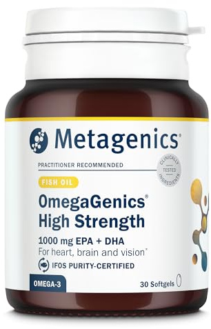 Metagenics OmegaGenics High Strength, 1000mg Omega 3 Fish Oil - 30 Capsules | Pure, sustainably-sourced daily softgels with EPA & DHA to help support healthy heart, sharp vision and optimal brain health