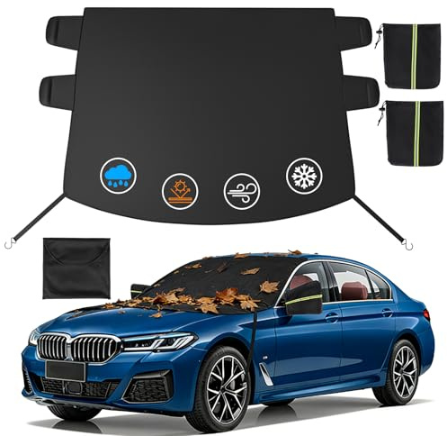 Instraella Windshield Cover for Ice and Snow, All-Season Car Windshield Cover with Heavy Duty Oxford Fabric, Windproof Front Window Protector Sun Shade with Mirror Covers for Cars, SUVs and Trucks