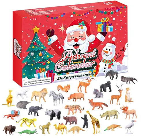 Adventskalender - 24 dagar för att räkna upp till djur 32 stycken realistiska djurstatyer festlig firande vinter lärande presentation hylla