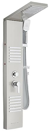 Mattsvart LED Duschpanel Vattenfall Regn Dusch Kran Set SPA Massage Jet Bad Duschpelare Dubbelhandtag Blandare Krantorn(6004 Brushed Nickel)