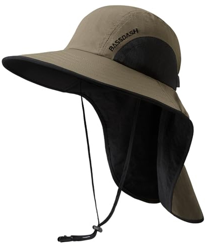 Bassdash UPF 50+ Sombrero de Sol de ala Ancha Unisex Resistente al Agua con Solapa de Cuello Grande Sombrero de Pesca de Cola de Caballo para Hombres Mujeres