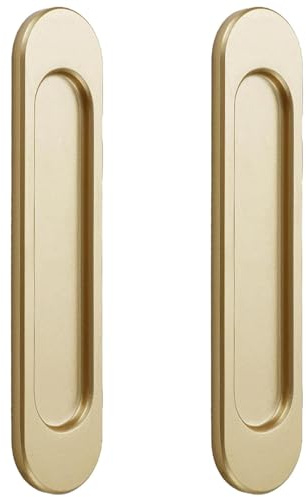 Oiieco Lot de 2 poignées de porte coulissante autocollantes, design ovale en alliage d'aluminium, poignée encastrée cachée sans perçage pour portes coulissantes, armoires et tiroirs (doré)
