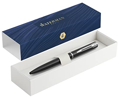 Waterman-Allure: Matt Black Lacquered Ballpoint Pen with Chrome Details and Push Mechanism - in Gift Box