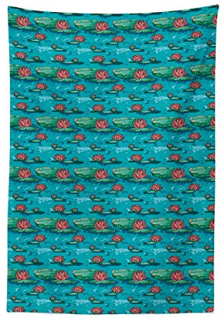 Ambesonne Botanical Tapestry, Lotus Flowers on the Lake Water Lilies Exotic Boho Pond Asian Pattern, Fabric Wall Hanging Decor for Bedroom Living Room Dorm, 30 X 45, Sea Blue Coral Green