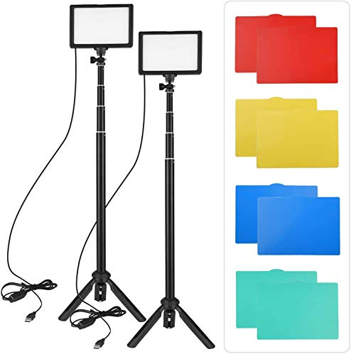 Andoer Luces LED Video Regulables a 5600K con Soporte de Trípode Ajustable y Filtros de Color para Ángulos Bajos y Tableros de Mesa Iluminación LED Colorida y Portátil para Fotografía y Video 2 Packs