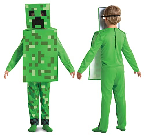 DISGUISE Creeper Minecraft kostym barn, halloweenkostymer för barnstorlek S, grön, (115779L)