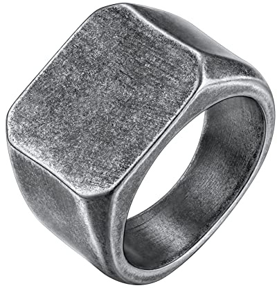 GoldChic Anillo Grande Caballero Sello Anillo Cuadrado Gris para Novio Esposo, Gris