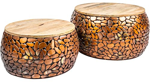 Riess Ambiente Handgearbeitetes 2er Set Couchtisch Stone Mosaic 65cm Kupfer Akazienholz Mosaik Optik Wohnzimmertisch Tisch