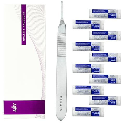 MJW Skalpellgriff Nr. 3 mit 10 Stück Skalpellschneide #10, perfekt für Hobbykunst, Handwerk und Pfropfwerkzeug, Performance Dermaplaning-Griff, Taschenhandwerk