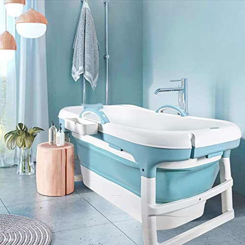 Schwänlein Baignoire pliable pour adultes, idéale pour les petites salles de bains, pratique et portable 117 x 62 x 55 cm Bleu