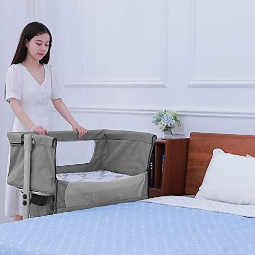 Cododo-Wiege, Beistellbett, Beistellbett mit Matratze und Moskitonetz, 3-in-1, Mobile Babywiege, Beistellbett für Babys von 0 bis 36 Monaten, verbessertes Modell (dunkelgrau)