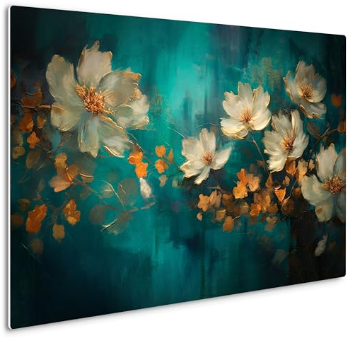 HEALANCY Bilder Blumen - KOMPLETT AUFHÄNGFERTIG - Wandbilder Wohnzimmer - Deko Modern - Schlafzimmer - Kunstdruck Wanddeko Küche - Natur Pflanzen Weiß