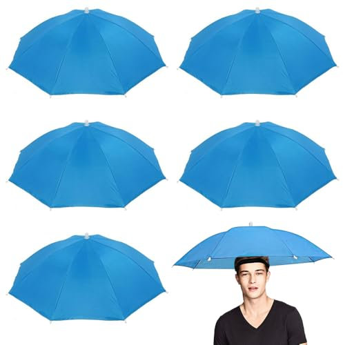 Lotvic 5 Pack Umbrella Hats, Blue Umbrella Hat with Elastic Bands, Head Umbrella Caps, Folding Umbrella Hats for Adults Kids Women Men, Sun Rain Protection Umbrella Hat for Fishing Camping Beach
