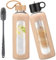 HYDRAGLAZIC 750ml Glass Water Bottle With 2 Lids-Flip Straw Lid, Bamboo Lid, Glass Water Bottle With Silicone Sleeve, Motivational Time Marker, Glass Juice Bottle for Cold Drink,Amber
