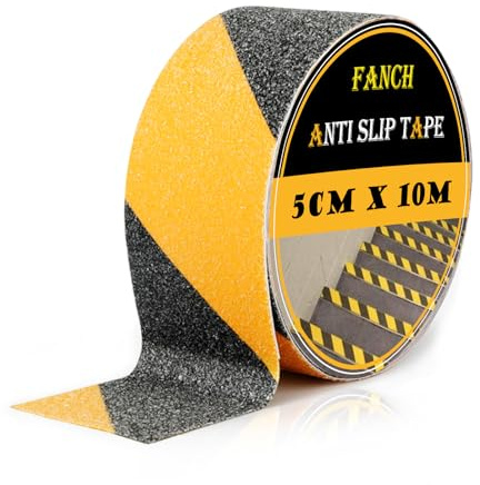 Fanchu Antirutsch Klebeband, 50mmx10m Rutschfest Klebeband, Rutschhemmendes klebeband Grip Tape für rutschfeste Treppenstufen im Innen- und Außenbereich (Schwarz-gelb, 50mm)