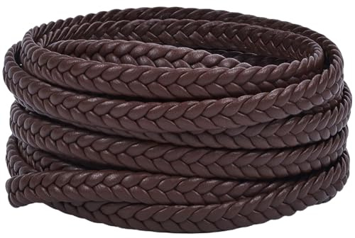 GORGECRAFT Cordón de Cuero Trenzado de PU de 5 m X 10mm Cordón de Bolo Tiras de Cuero Sintético de 3mm de Grosor Hilos Trenzados de Cuero Sintético Plano de Color Marrón Coco Cuerda para Pulseras Col