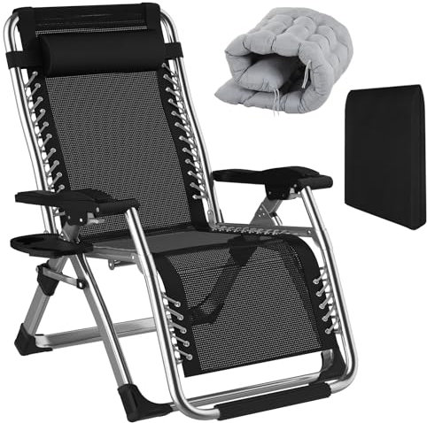 Fiutazge 65cm Breit Sonnenliege,Liegestuhl Klappbar mit Kissen,Abnehmbarem Kopfteil,GeträNkehalter,Liegestuhl Abdeckung,Gartenliege Klappbar für Patio,Garten,Strand-Grau,Belastbar 200kg,Grau