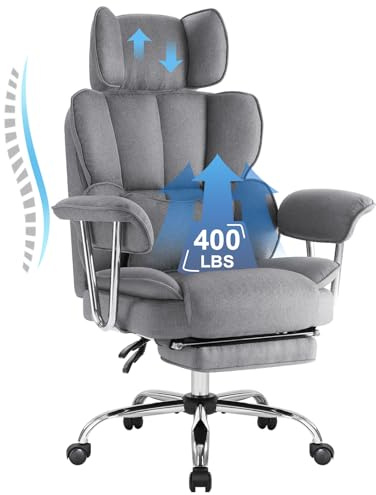IWMH Executive Office Chair with Footrest, Big and Tall Ergonomic Desk Chair, Heavy Duty Computer Chairs 200KG with Adjustable Headrest, Armrests, Lumbar Support, High Back (Grey)
