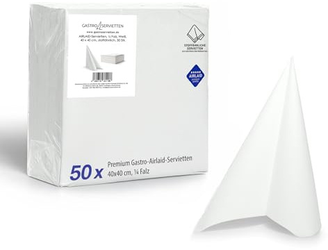 Airlaid Serviette, Hochwertige Servietten für den Hochzeitstag und besondere Anlässe, 1/4 Falz, 40x40 cm., Weiß