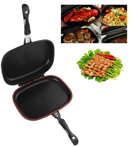 ZJchao Partita de Doble Cara, Sartén Cuadrado 32 Cm/12.6 Pulgadas de Sartén para Cocinar Suministros Cocina Cocina la Parrilla la Parrilla para Cocinar Caseros