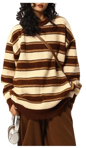 SOLY HUX Women's Striped Oversized Sweater Casual Knit Pullover Tops