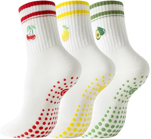 BISOUSOX Chaussettes Yoga Antidérapantes Femme Coton Chaussette Pilates Femme Cadeau pour Mère 4 Paires