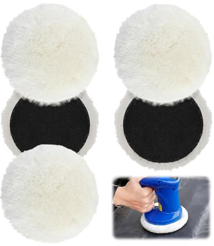 VZU 5 Stück Polierpads 150mm, Lammwolle Polierscheiben, Wollhaube Polierpad, Wollpad Wollpuffer Polierhauben Lammfell für Auto, Autoscheinwerfer, Korkböden, Exzenterschleifer (Weiße)