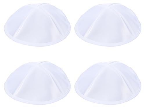 FINGERINSPIRE 4 st satinkippah 16 cm i diameter polyester Rosh Hashanah Yamaka bönhatt höghelgdagar silkeslen yarmulke för Shul bröllopsbar/Bat Mitzva Shabbat 4 paneler synagogue Kipa, Vitt, L