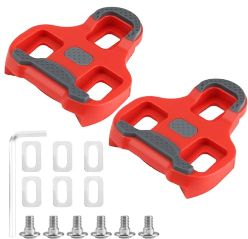 Bike Cleats for Look Keo Grip Road Bike, Anti-Slip TPU Surface Cycling Cleats Bicycle Cleat Set for Road Pedal Shoes Cleat Set for Indoor Outdoor Spin Classes & Roads Cycling (9° float Red)