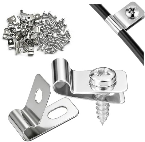 Ezitruz 90 Pezzi Morsetti per Filo da Recinzione Acciaio Inox 304 Graffette per Filo Metallico Graffette di Fissaggio per Recinzione Agricola con Viti per Legno Metallo Saldato Spinato