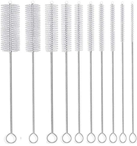 Spazzola lunga per cannuccia, in nylon, per pulire tubi a 8 livelli, 10 diversi diametri, set da 10