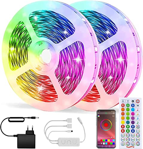 WEILY 10M Ruban LED Bleutooth,Bande LED 5050 RGB Contrôlé par APP du Smartphone, Synchroniser avec Rythme de Musique de Minuterie, décoration de lumières de musique pour chambre à coucher, fête