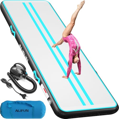 ALIFUN Inflatable Gymnastics Mat, Tumble Track, 2m 3m 4m 6m Length 10/20cm Thick Air Gymnastics Track For Kids Home Use Air Tumbling Mat for Training/Yoga/Water/dancing with Electric Air Pump