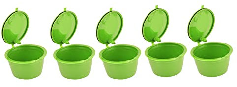 5 Pièces 50 Ml de Capsule de Café Réutilisable Tasse de Filtre à Café Dosette de Café avec Cuillère pour Machine à Café (Herbe verte)