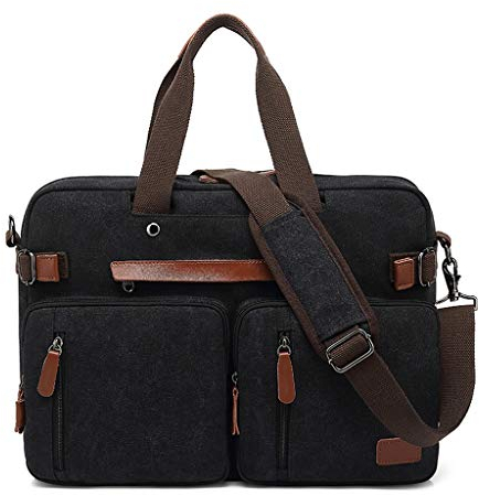 Portfölj Canvas Laptop Case Convertible Backpack Messenger Bag Axelväska Handväska Business Passar 15.6 tum 17.3 tum Laptopmulti-Functional Travel Rucksack Handväska
