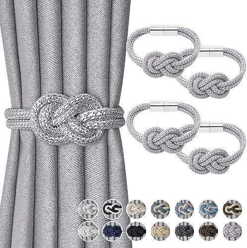 Pretty Jolly Mini magnetisk gardin gardinomtag nordisk enkel stil gardin gardin elegant dekorativ gardin draperi slips tillbaka för hem och kontor fönster drapery, silver grå, 4 stycken