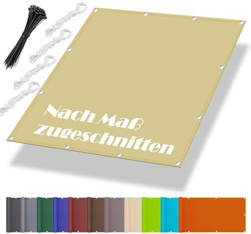 Sonnensegel Balkon Ohne Bohren 2x3M, Markisenstoffe Meterware im Viele Größe und Farben, Windschutznetz inkl Befestigungsseile, UV-Schutz, Wetterfest für Garten Terrasse, Sand Beige