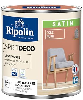 RIPOLIN - Peinture Intérieure Multi-Supports – Murs, Boiseries & Radiateurs – Ultra-Couvrante – Lessivable – Application Facile – Ecolabel - Satin - 0,5L - Ocre Nubie