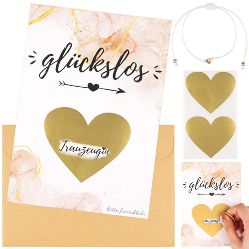 Svalor DIY Trauzeugin Rubbelkarten Set, Rubbelkarte Willst du Meine Trauzeugin Sein, Trauzeugin Rubbelkarte, mit Herz Armband, Kraftpapier Umschläge, Herzform Kratzfilm, für Hochzeit(10.5x14.8cm)