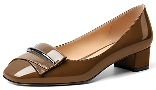 Elashe Escarpins pour Femmes à Talon Bloc Talons Bas Carrés à Enfiler Chaussures à Talon avec Nœud pour Le Bureau Le Mariage et Le Travail 3.5CM Marron EU38