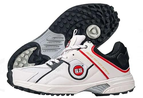 SS Cricket Gutsy Light Weight Cricket Shoes for Professional Cricket Players, with Rubber Studs, Color - White, Adult Size - US 10