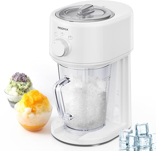 Reemix Máquina de hielo afeitado, máquina de afeitar eléctrica de hielo y máquina de conos de nieve con almacenamiento de gran capacidad, trituradora de hielo portátil de grosor que se puede ajustar,
