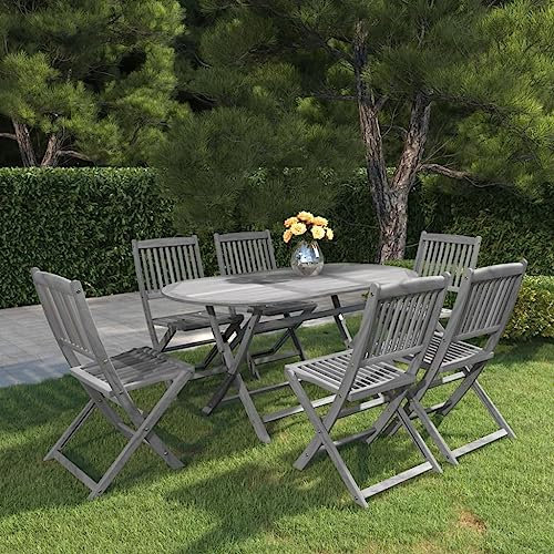 XGWKCNV Gartenmöbel-Set, 7-teilig, massives Akazienholz, Grau, Gartenmöbel-Sets