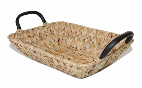 Wickerfield Small Wicker Storage Baskets for Hampers, Shelves, Bathroom Storage, Woven Rattan Basket with Handles, Wicker Tray, Shallow Basket Tray, Water Hyacinth, Seagrass Trays (Rectangular, Small)