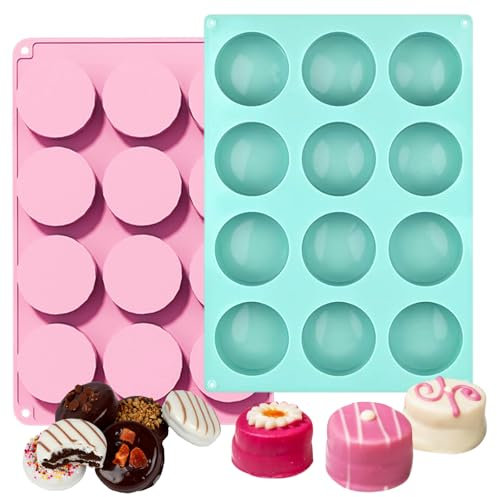 YUFFQOPC 2 moldes de silicona para chocolate, con 12 cavidades, redondos, para cake pops, chocolate, galletas, queso, chocolate