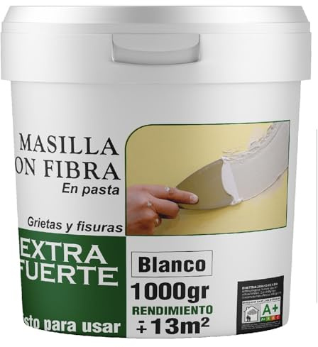 SPSIL Masilla Reparadora con Fibra de Vidrio - Para Grietas, Juntas y Abolladuras - Uso Interior/Exterior - Compatible con Yeso, Madera y Metal - Secado en 2h (Blanco) (1000 gr)